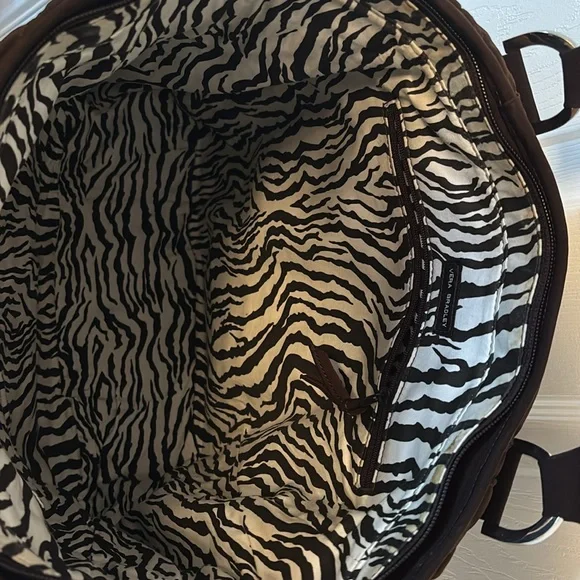 Vera Bradley Large Brown Quilted Shoulder / Tote Bag with Zebra Print Interior - Picture 9 of 11